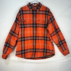 Duluth Trading Co Orange/Black Plaid Flannel Button-Up Jacket Shirt Men’s Large